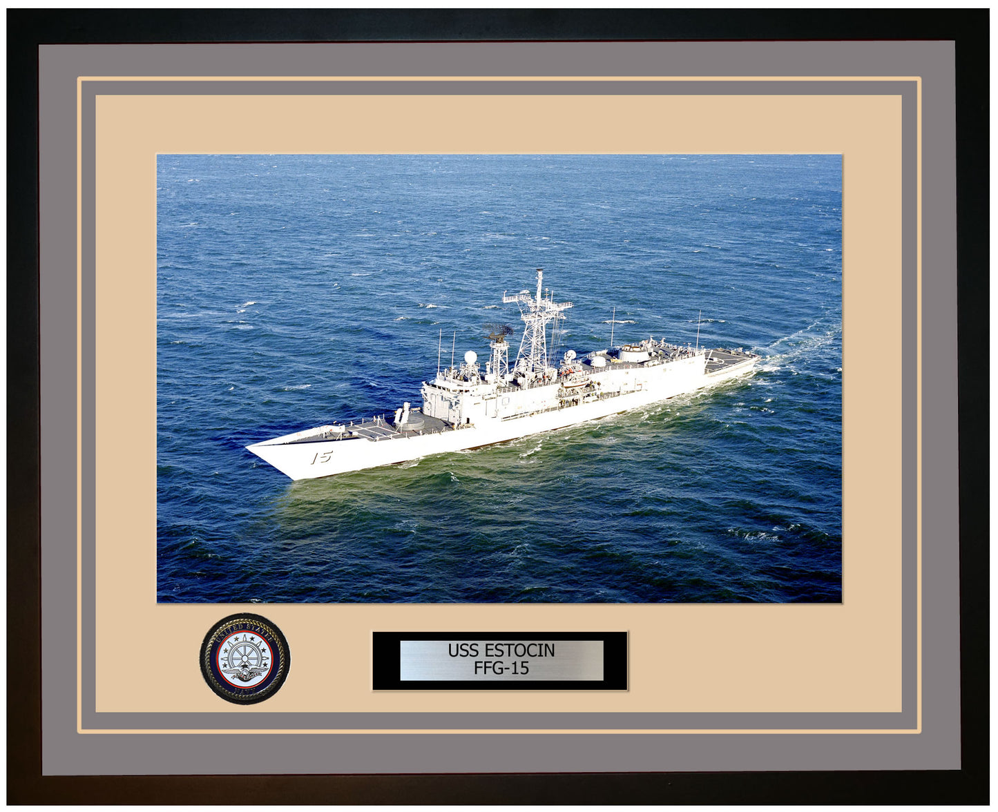 USS ESTOCIN FFG-15 Framed Navy Ship Photo Grey