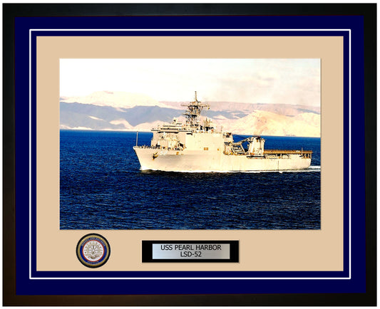 USS Pearl Harbor LSD-52 Framed Navy Ship Photo Blue