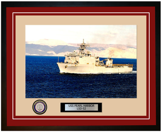 USS Pearl Harbor LSD-52 Framed Navy Ship Photo Burgundy