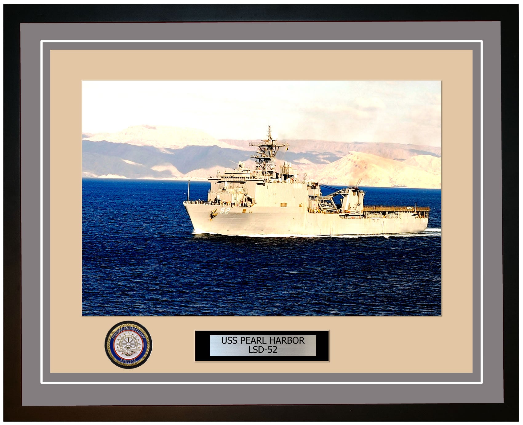 USS Pearl Harbor LSD-52 Framed Navy Ship Photo Grey