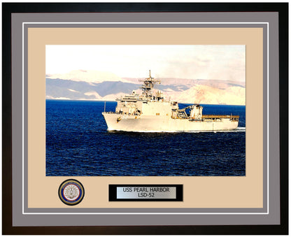 USS Pearl Harbor LSD-52 Framed Navy Ship Photo Grey