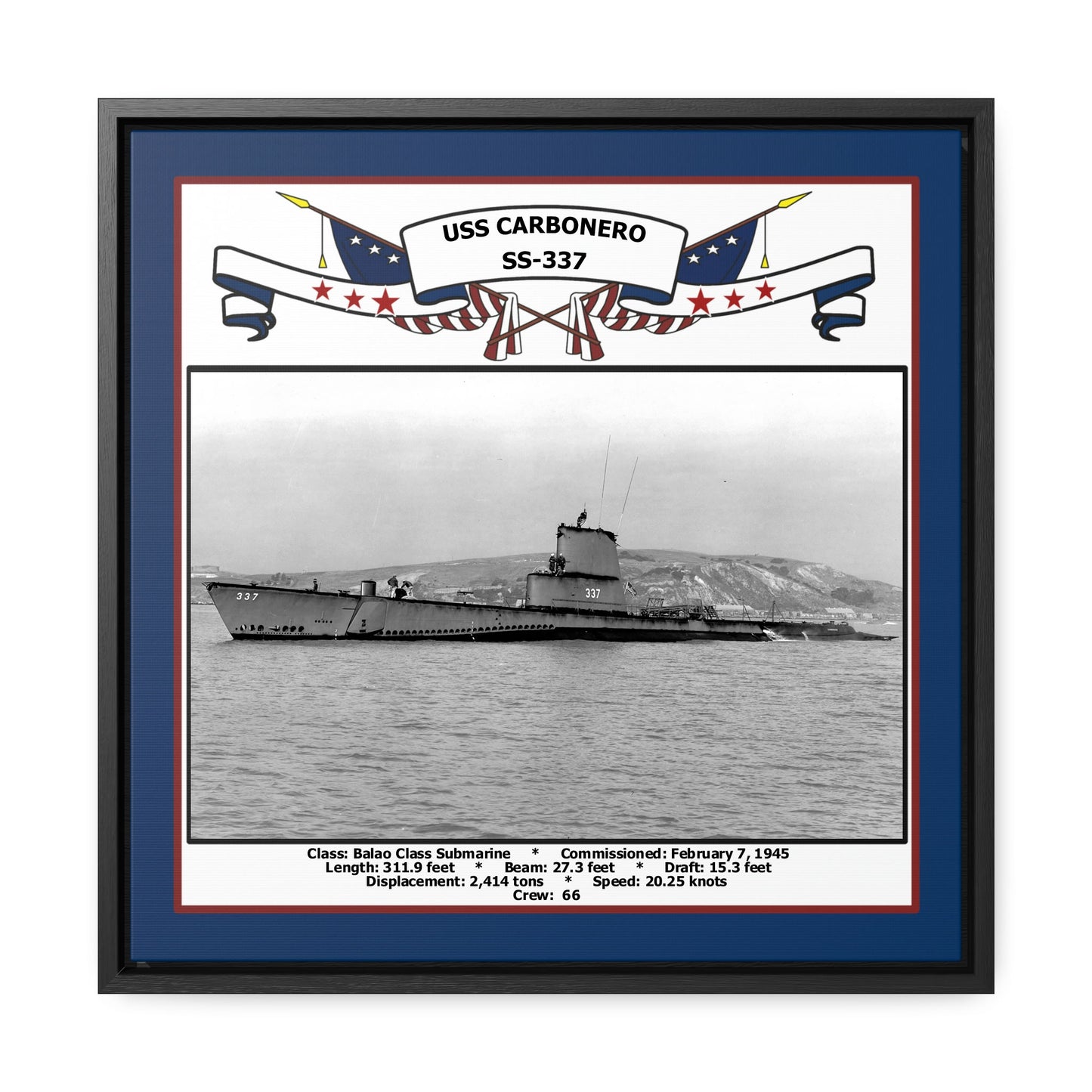 USS Carbonero SS-337 Navy Floating Frame Photo Front View
