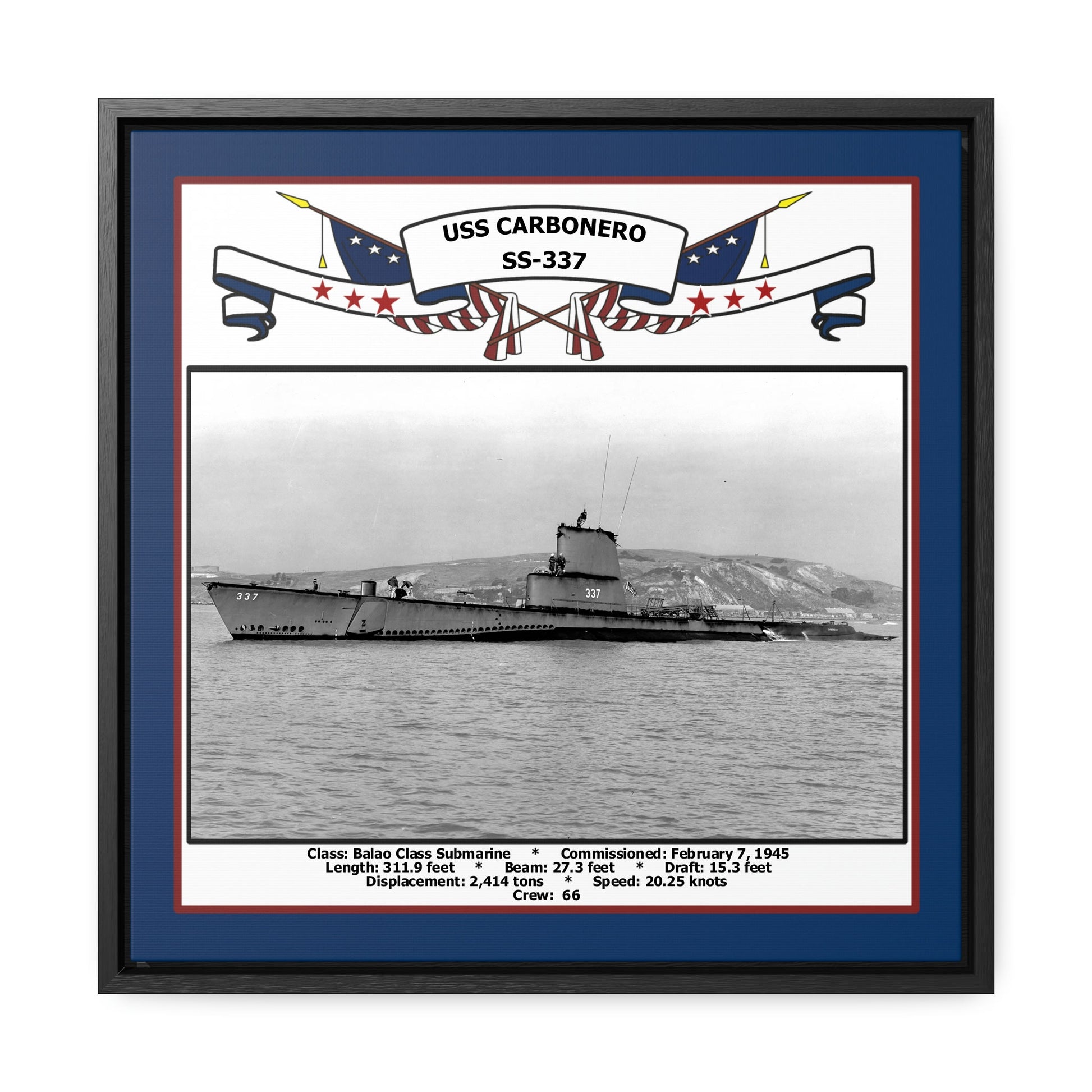 USS Carbonero SS-337 Navy Floating Frame Photo Front View