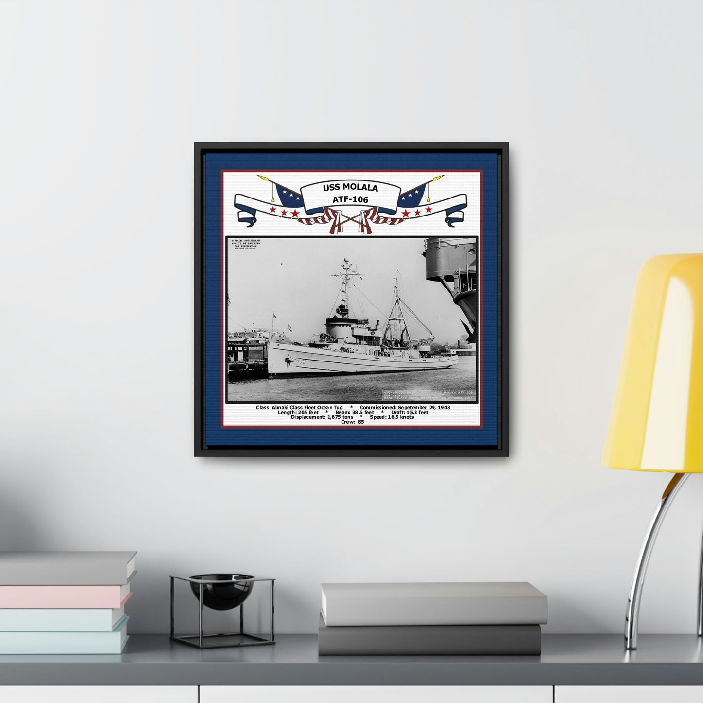 USS Molala ATF-106 Navy Floating Frame Photo Desk View