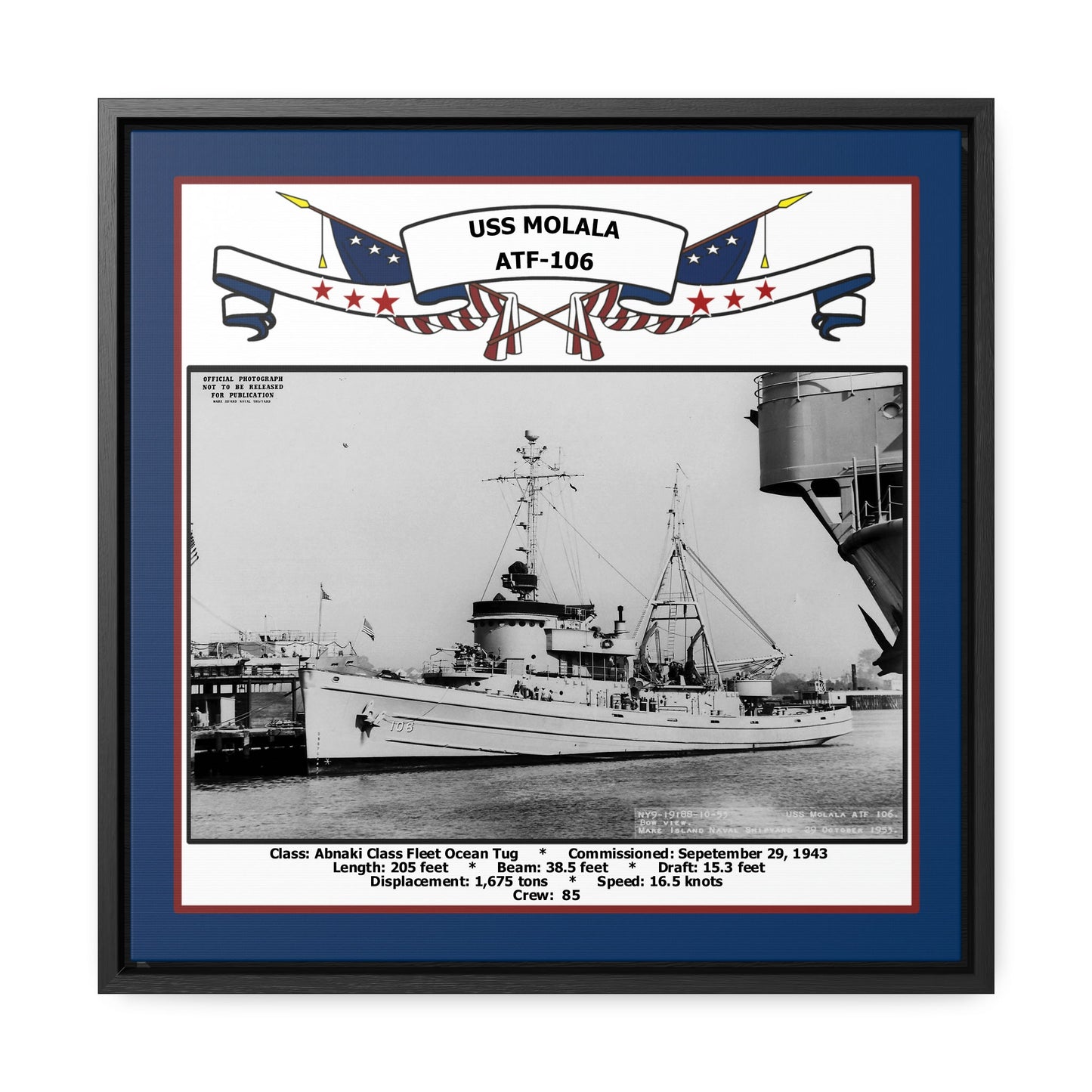 USS Molala ATF-106 Navy Floating Frame Photo Front View