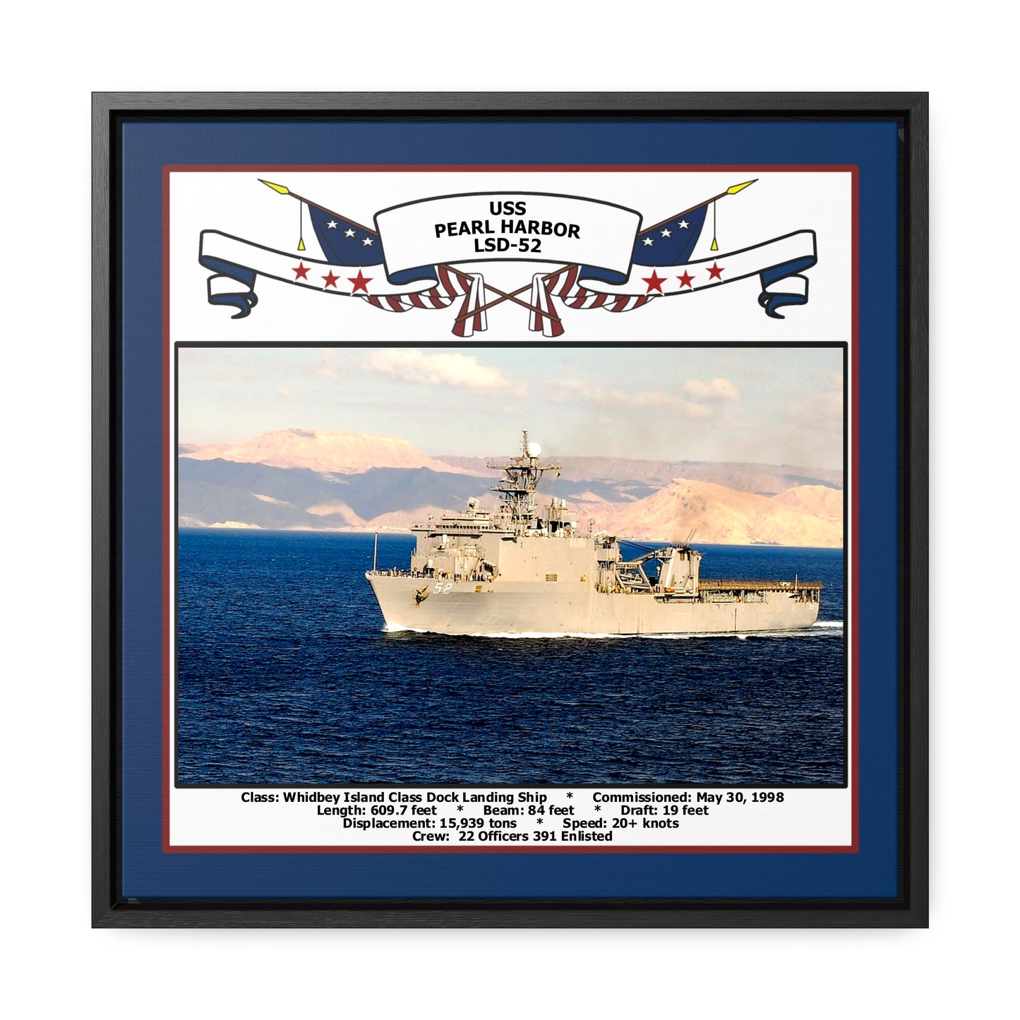 USS Pearl Harbor LSD-52 Navy Floating Frame Photo Front View