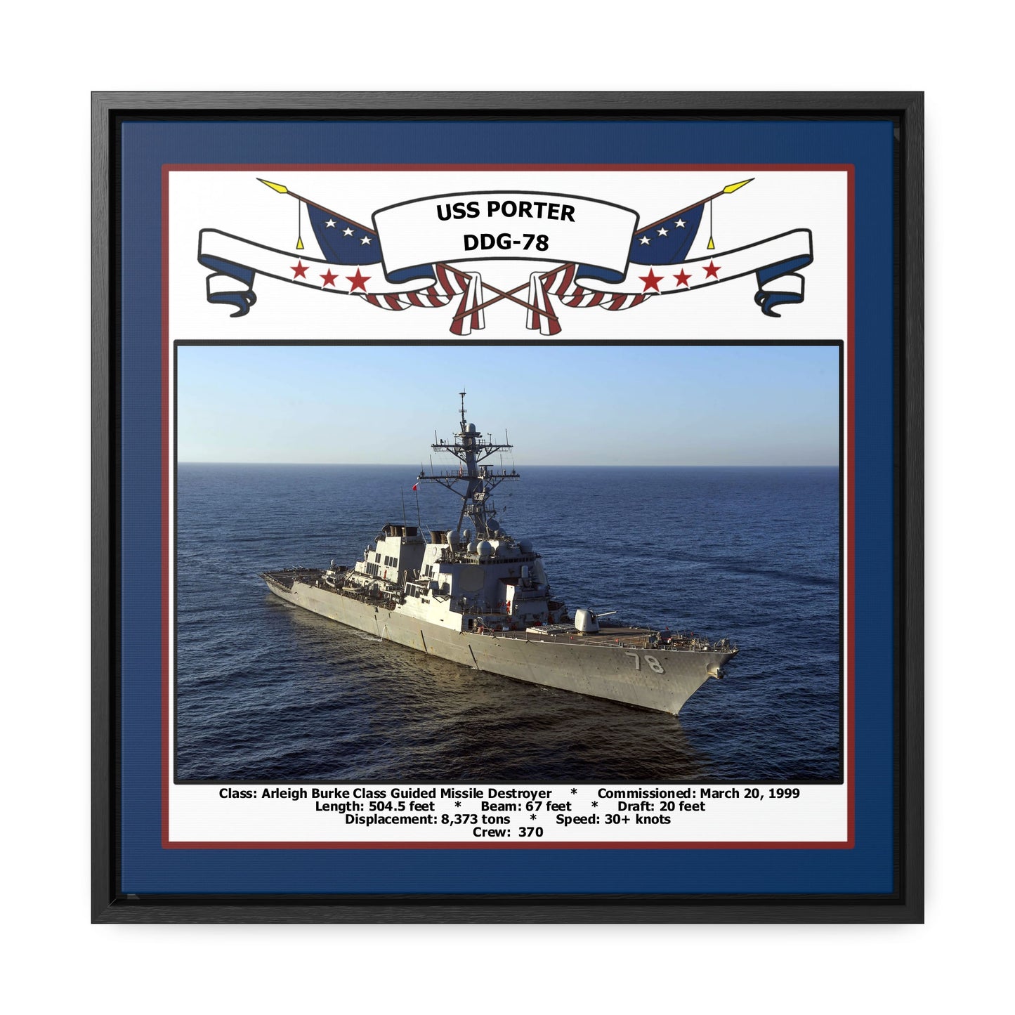 USS Porter DDG-78 Navy Floating Frame Photo Front View