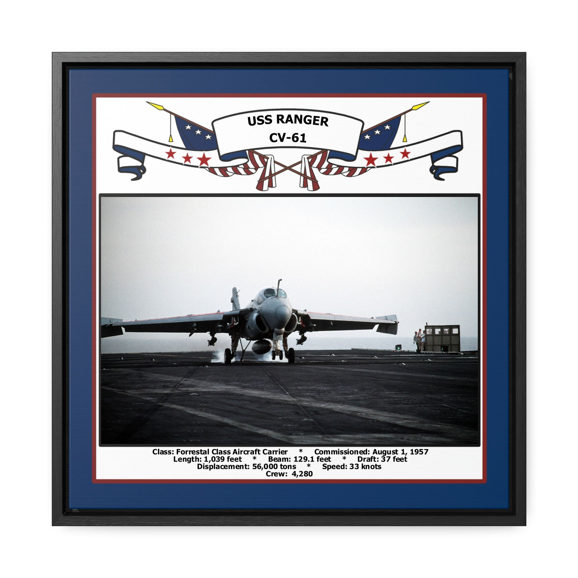 USS Ranger CV-61 Navy Floating Frame Photo Front View