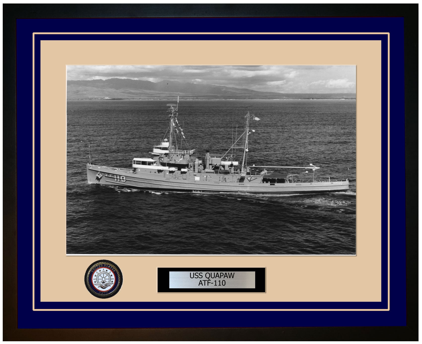 USS QUAPAW ATF-110 Framed Navy Ship Photo Blue