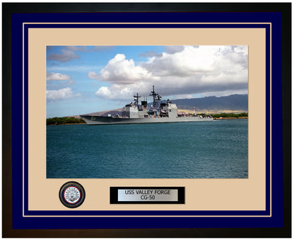 USS VALLEY FORGE CG-50 Framed Navy Ship Photo Blue