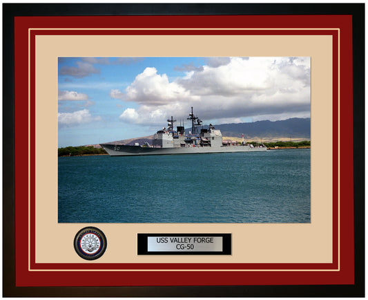 USS VALLEY FORGE CG-50 Framed Navy Ship Photo Burgundy