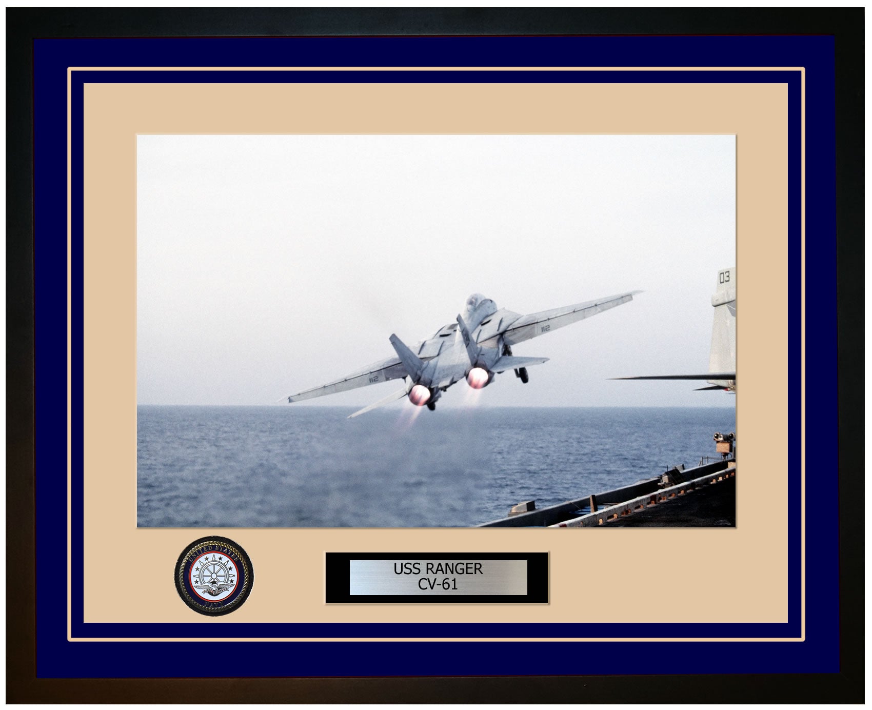 USS RANGER CV-61 Framed Navy Ship Photo Blue