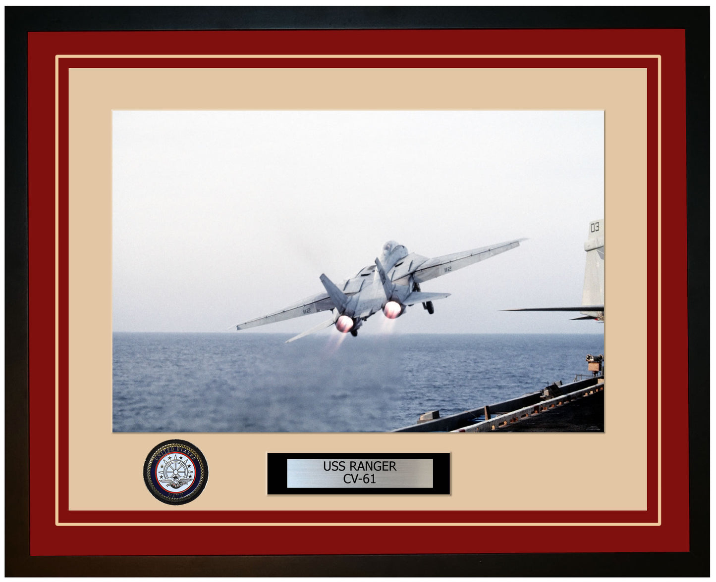 USS RANGER CV-61 Framed Navy Ship Photo Burgundy