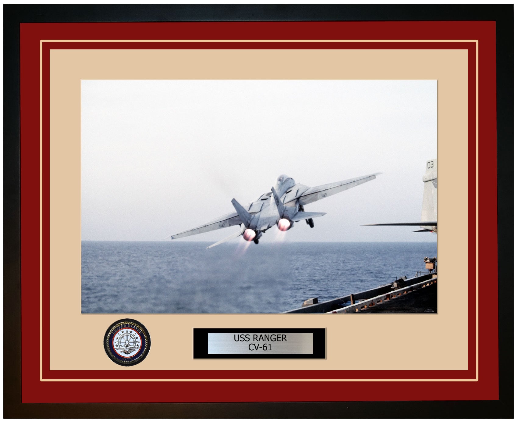 USS RANGER CV-61 Framed Navy Ship Photo Burgundy