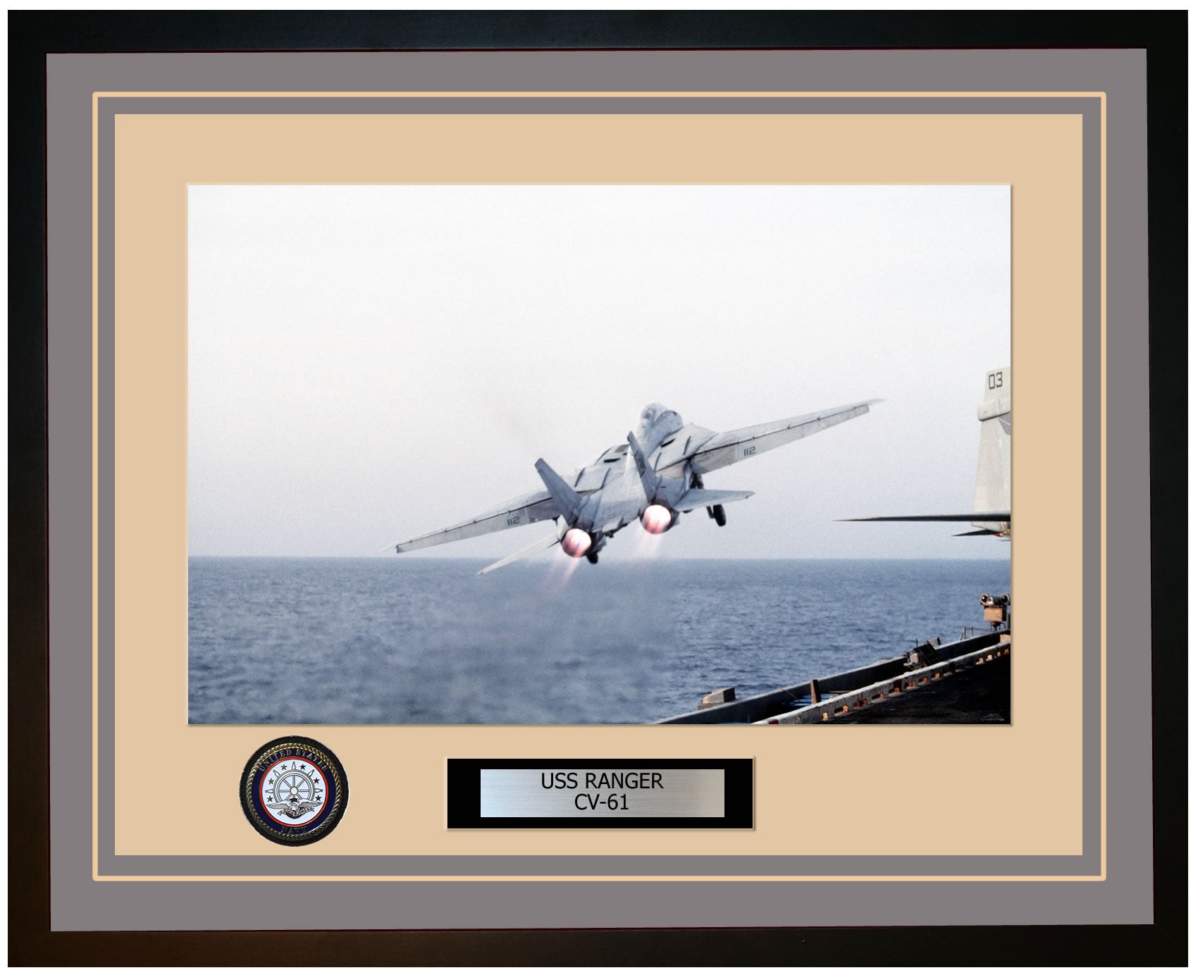 USS RANGER CV-61 Framed Navy Ship Photo Grey