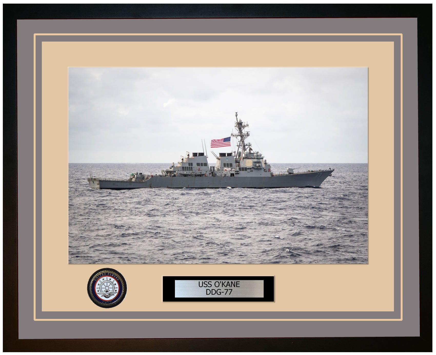 USS O'KANE DDG-77 Framed Navy Ship Photo Grey