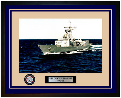 USS CLIFTON SPRAGUE FFG-16 Framed Navy Ship Photo Blue