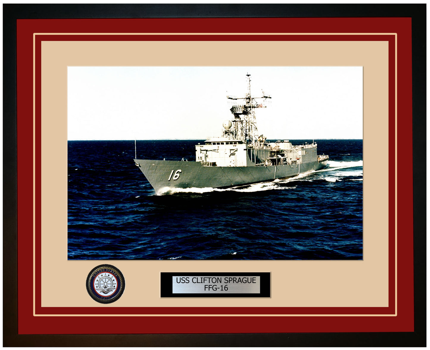 USS CLIFTON SPRAGUE FFG-16 Framed Navy Ship Photo Burgundy