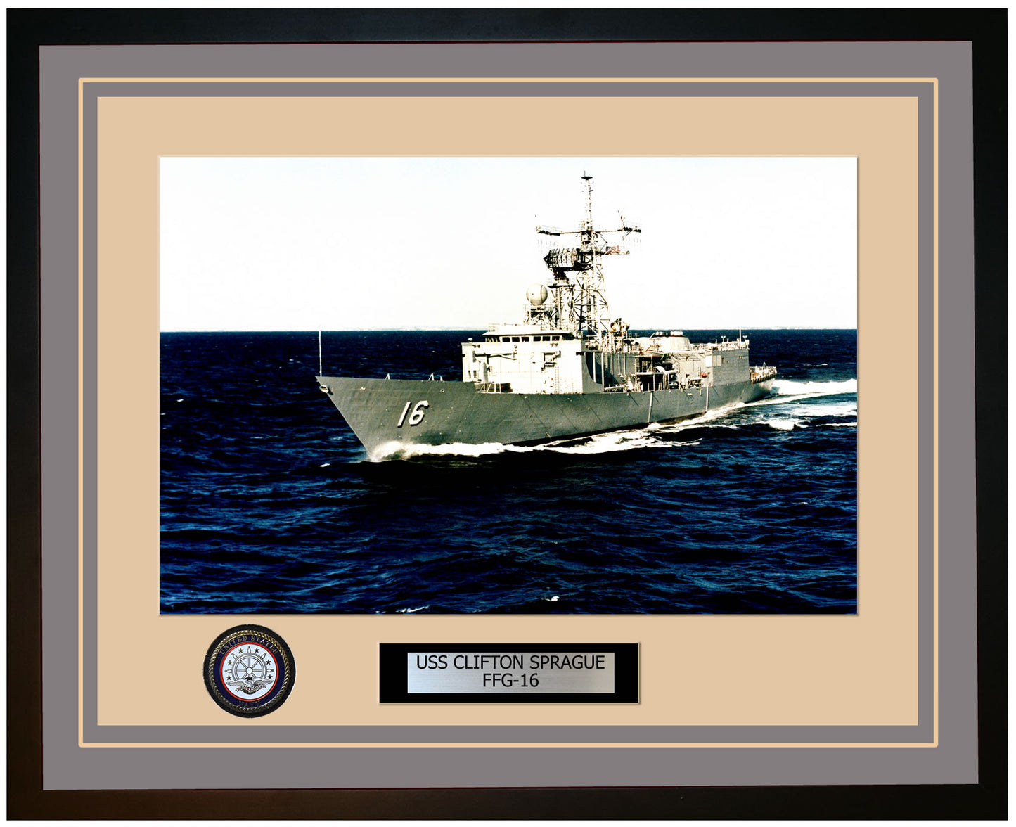 USS CLIFTON SPRAGUE FFG-16 Framed Navy Ship Photo Grey