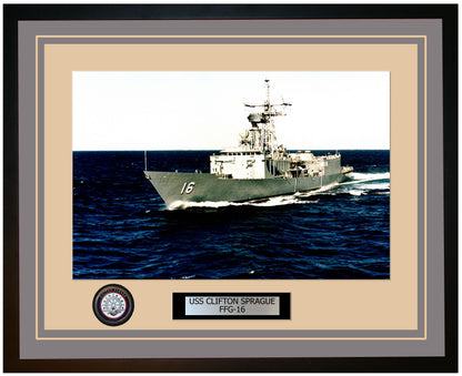 USS CLIFTON SPRAGUE FFG-16 Framed Navy Ship Photo Grey