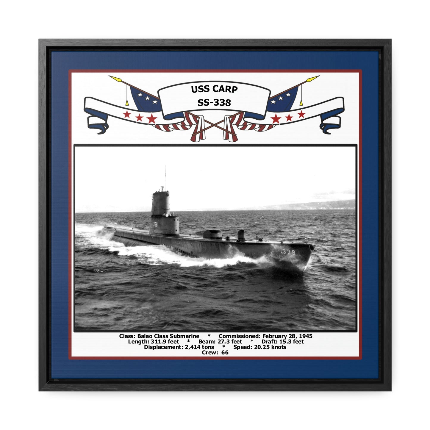 USS Carp SS-338 Navy Floating Frame Photo Front View