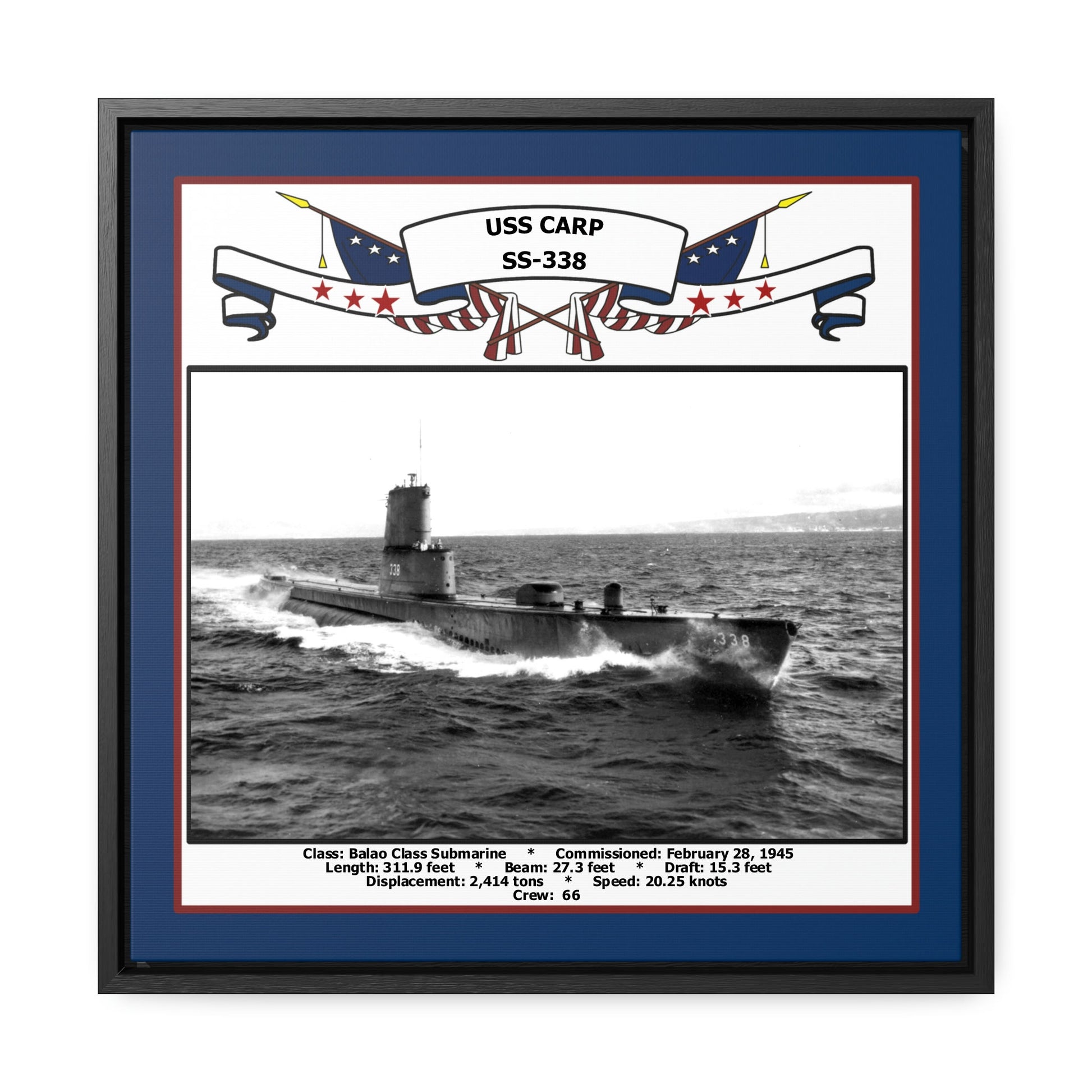 USS Carp SS-338 Navy Floating Frame Photo Front View