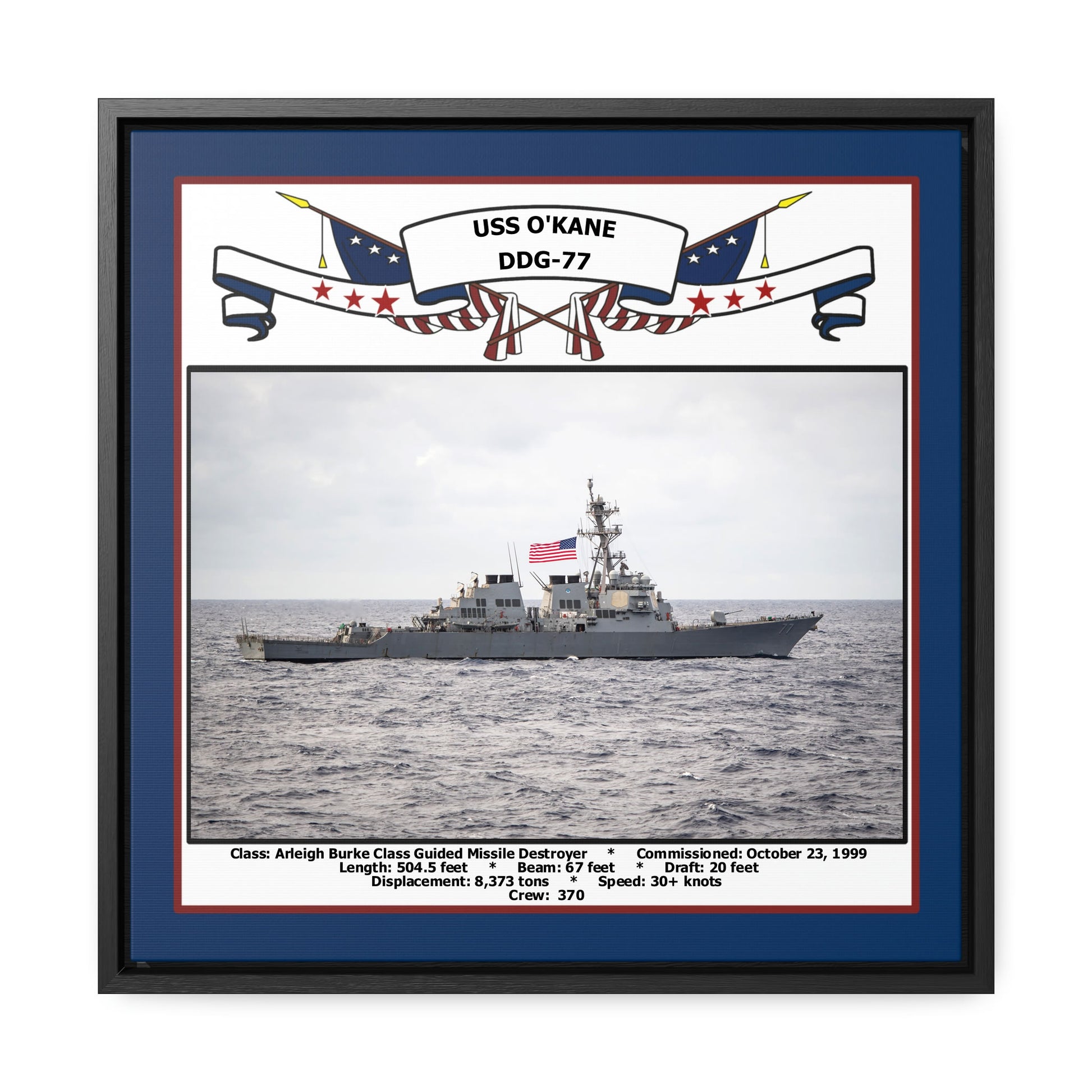 USS Okane DDG-77 Navy Floating Frame Photo Front View