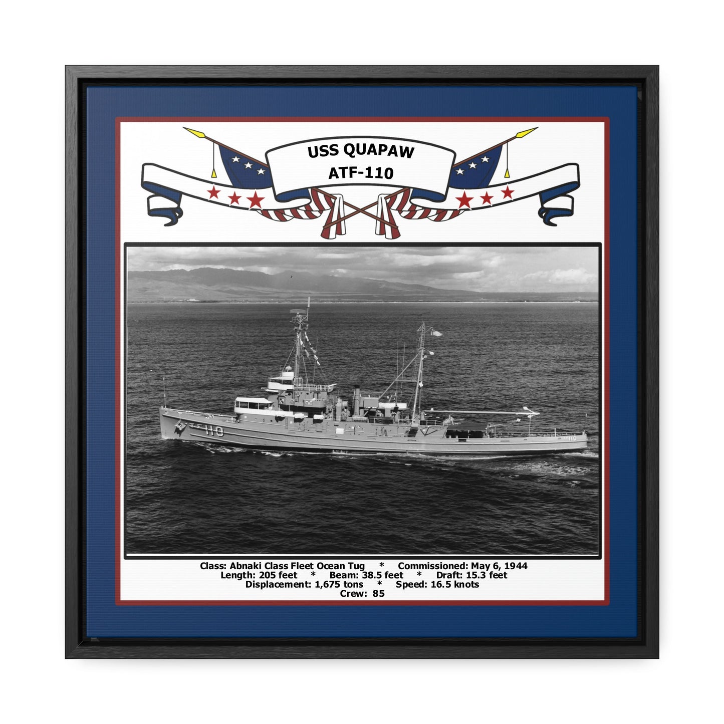 USS Quapaw ATF-110 Navy Floating Frame Photo Front View
