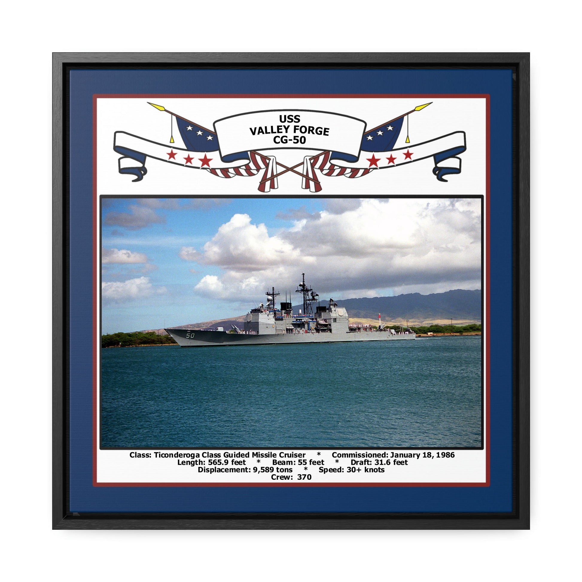 USS Valley Forge CG-50 Navy Floating Frame Photo Front View