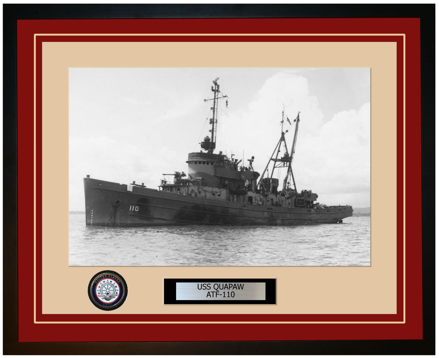 USS QUAPAW ATF-110 Framed Navy Ship Photo Burgundy