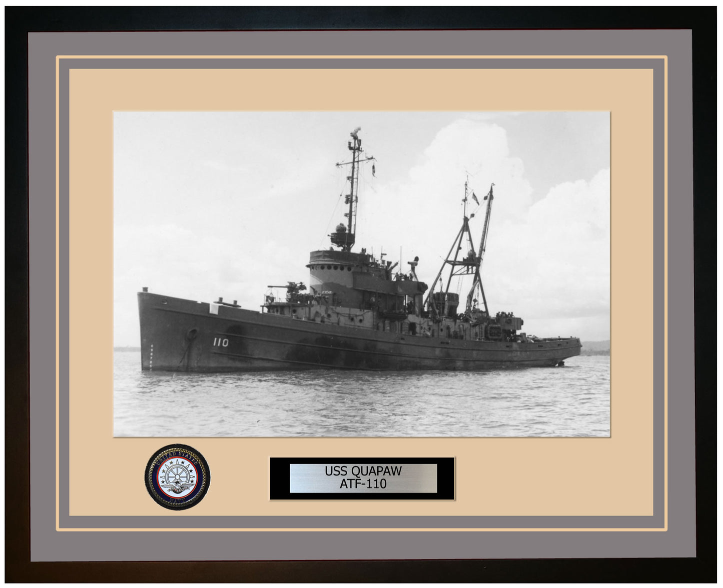 USS QUAPAW ATF-110 Framed Navy Ship Photo Grey
