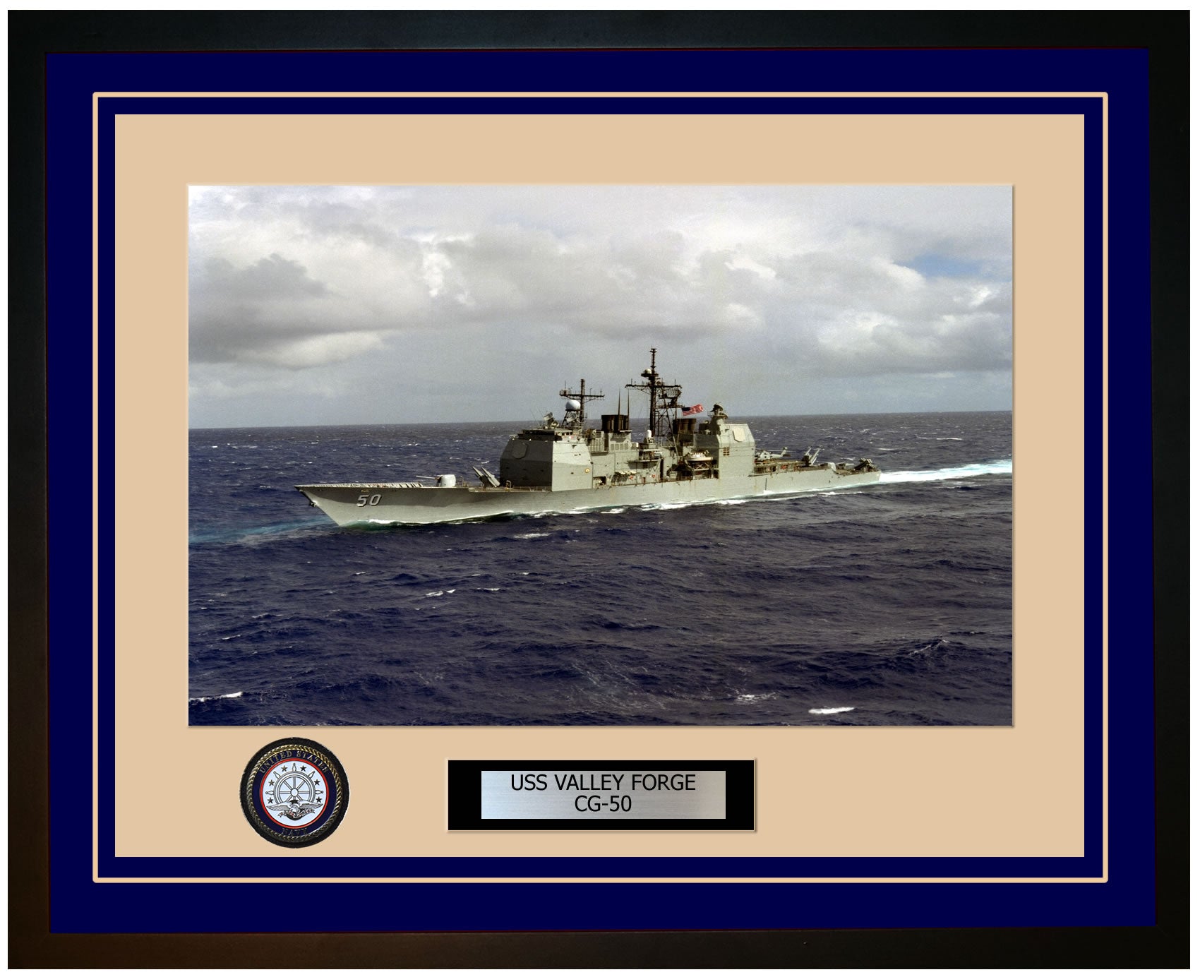 USS VALLEY FORGE CG-50 Framed Navy Ship Photo Blue
