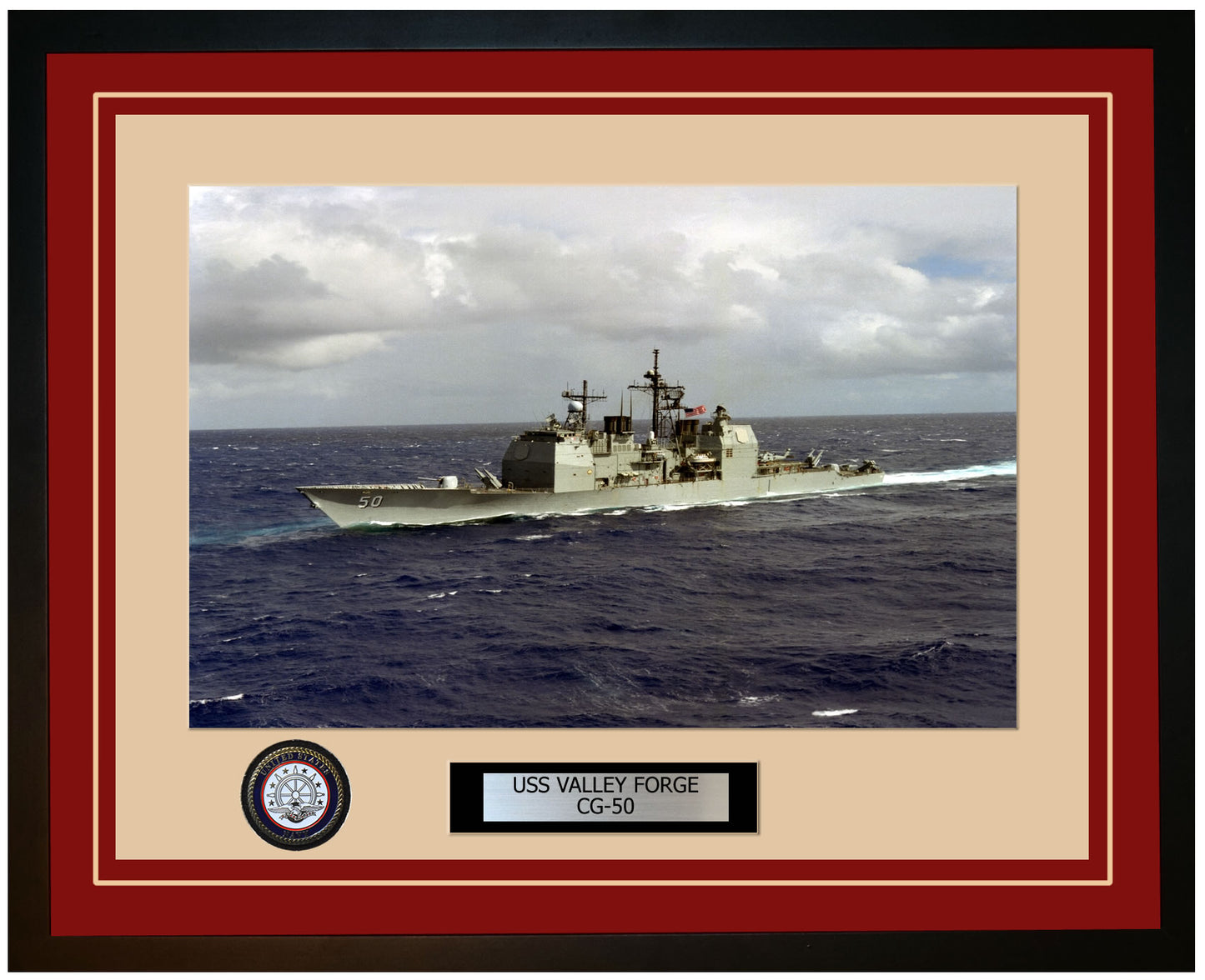 USS VALLEY FORGE CG-50 Framed Navy Ship Photo Burgundy