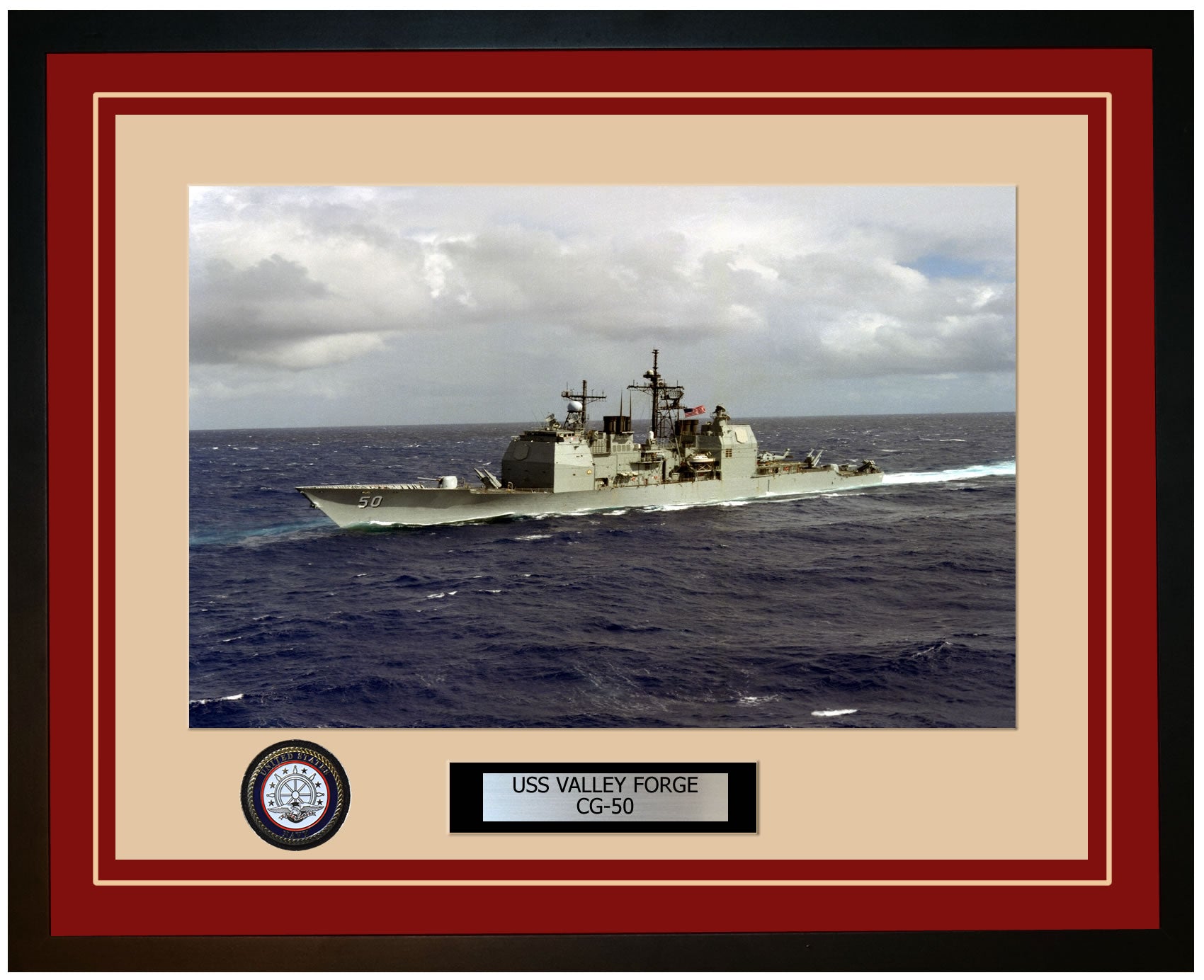 USS VALLEY FORGE CG-50 Framed Navy Ship Photo Burgundy