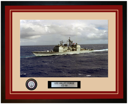 USS VALLEY FORGE CG-50 Framed Navy Ship Photo Burgundy