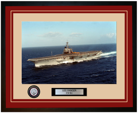 USS RANGER CV-61 Framed Navy Ship Photo Burgundy