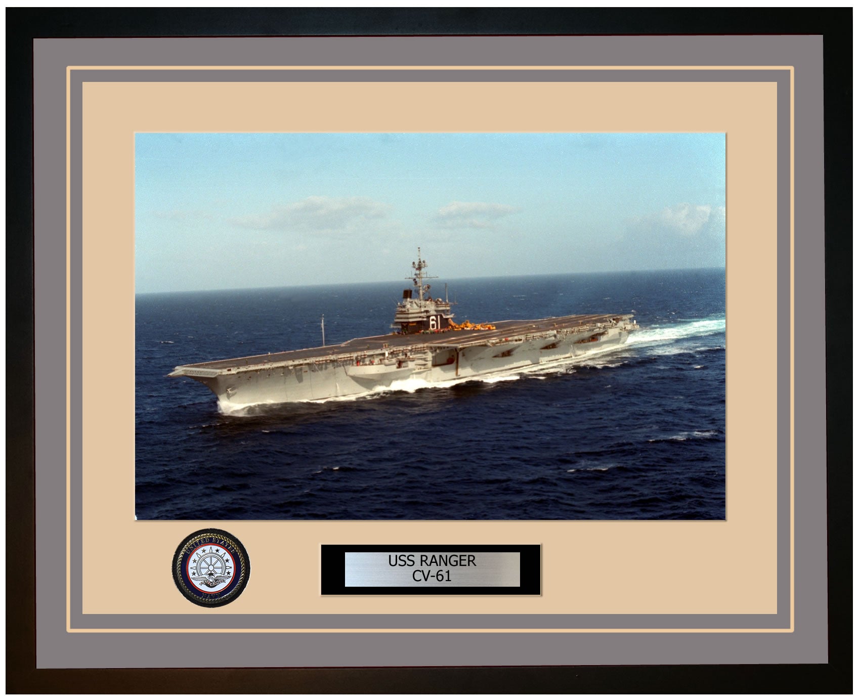 USS RANGER CV-61 Framed Navy Ship Photo Grey