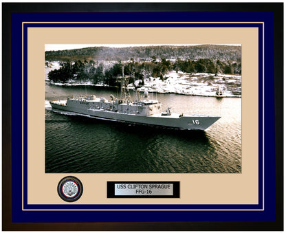 USS CLIFTON SPRAGUE FFG-16 Framed Navy Ship Photo Blue