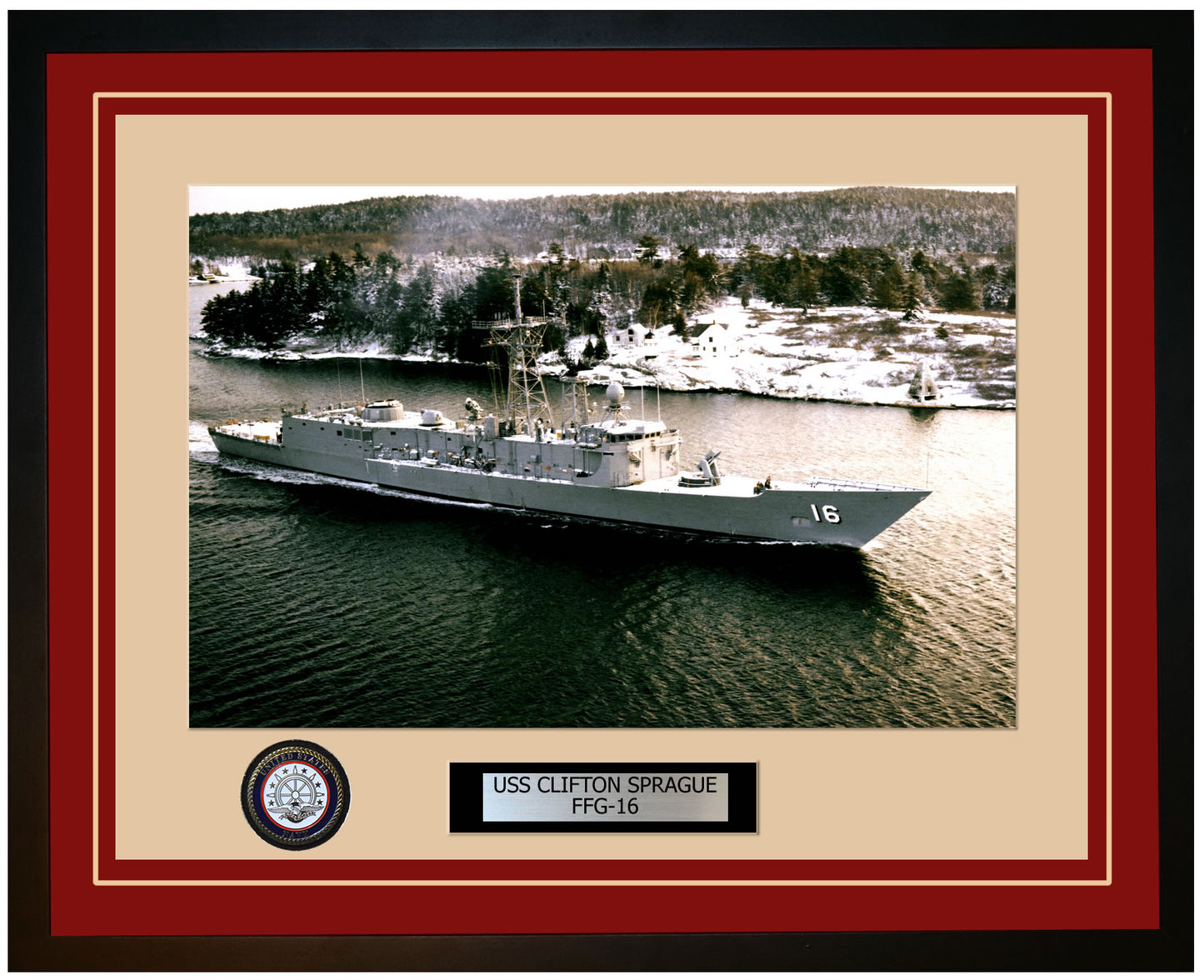 USS CLIFTON SPRAGUE FFG-16 Framed Navy Ship Photo Burgundy