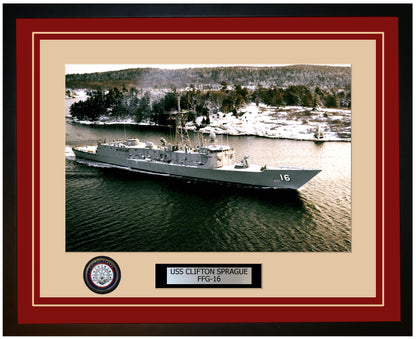 USS CLIFTON SPRAGUE FFG-16 Framed Navy Ship Photo Burgundy