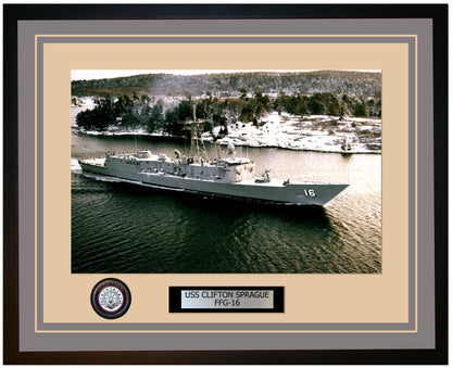 USS CLIFTON SPRAGUE FFG-16 Framed Navy Ship Photo Grey