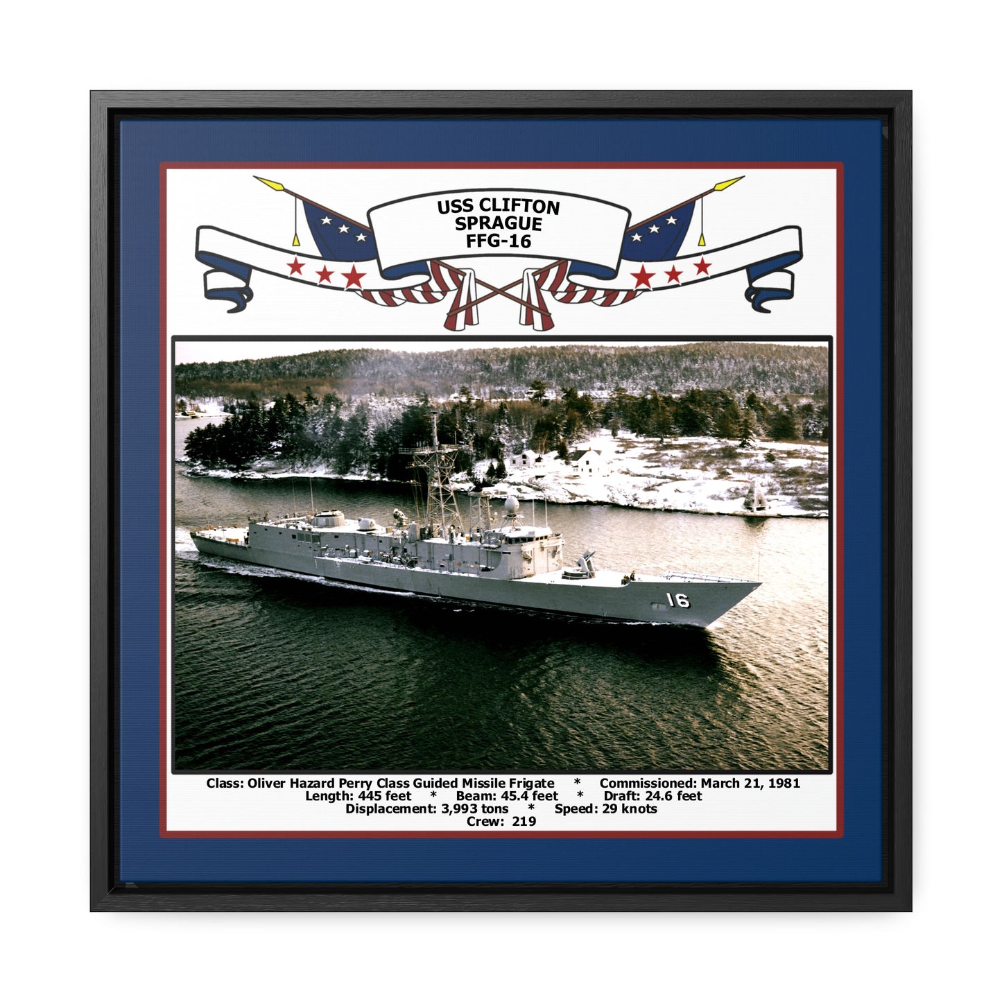 USS Clifton Sprague FFG-16 Navy Floating Frame Photo Front View