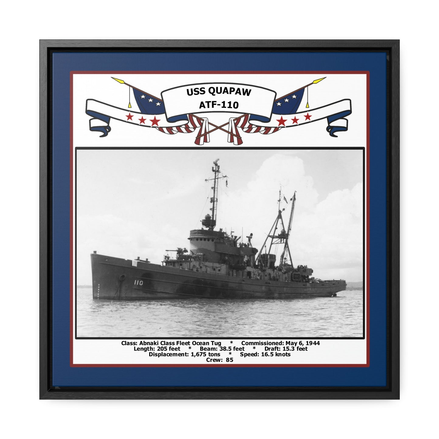 USS Quapaw ATF-110 Navy Floating Frame Photo Front View