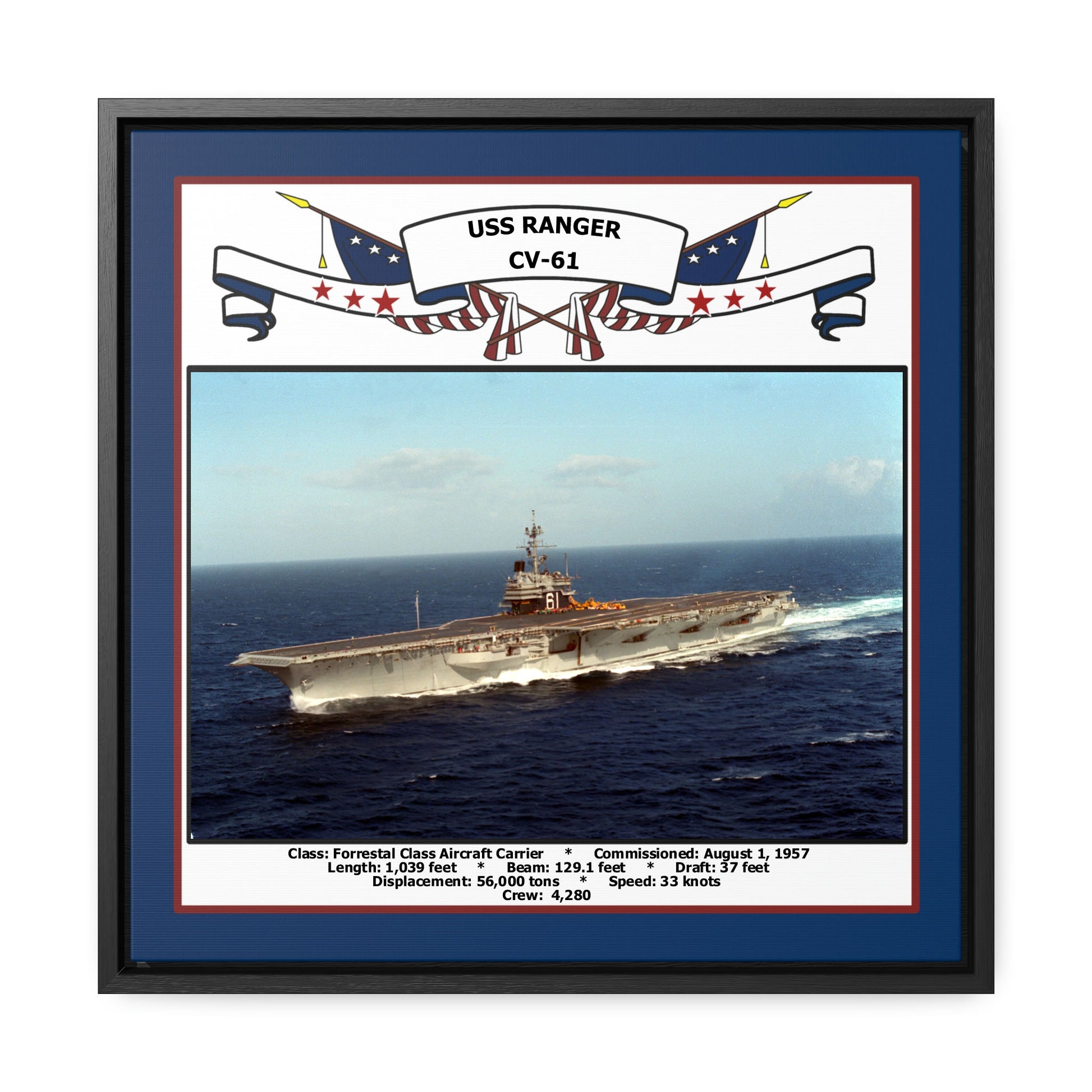 USS Ranger CV-61 Navy Floating Frame Photo Front View