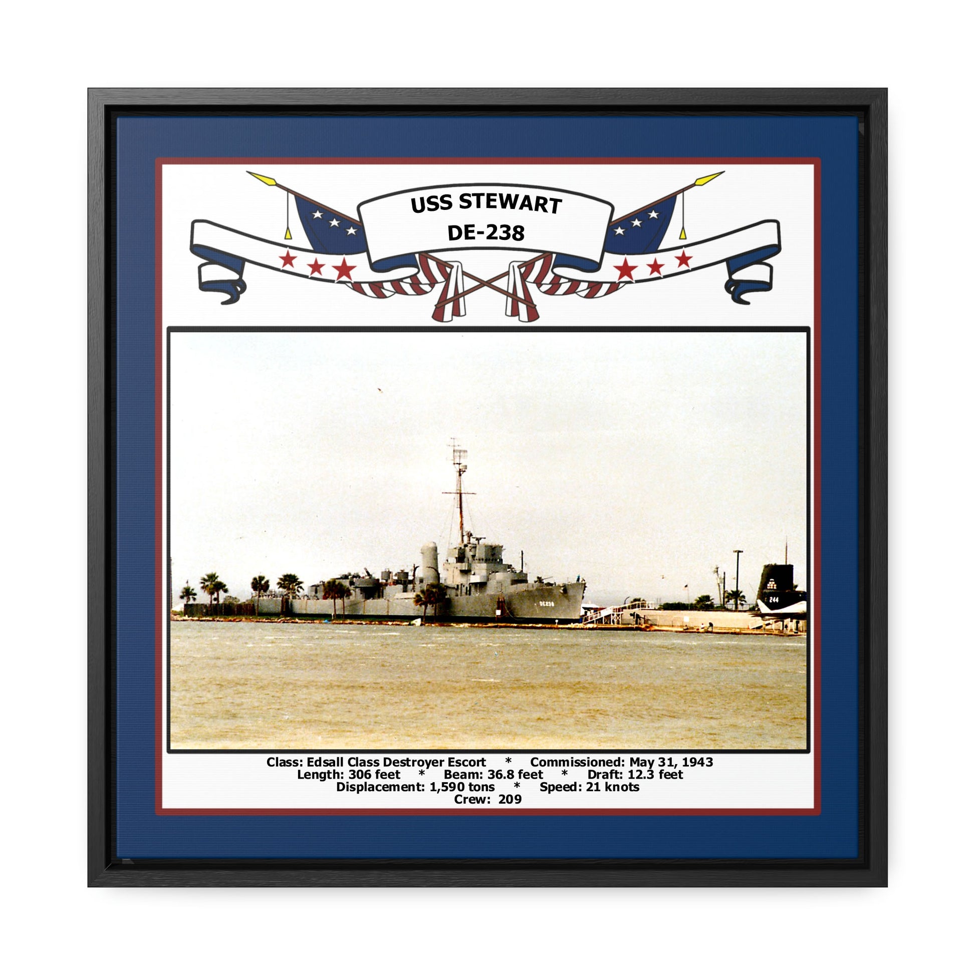 USS Stewart DE-238 Navy Floating Frame Photo Front View