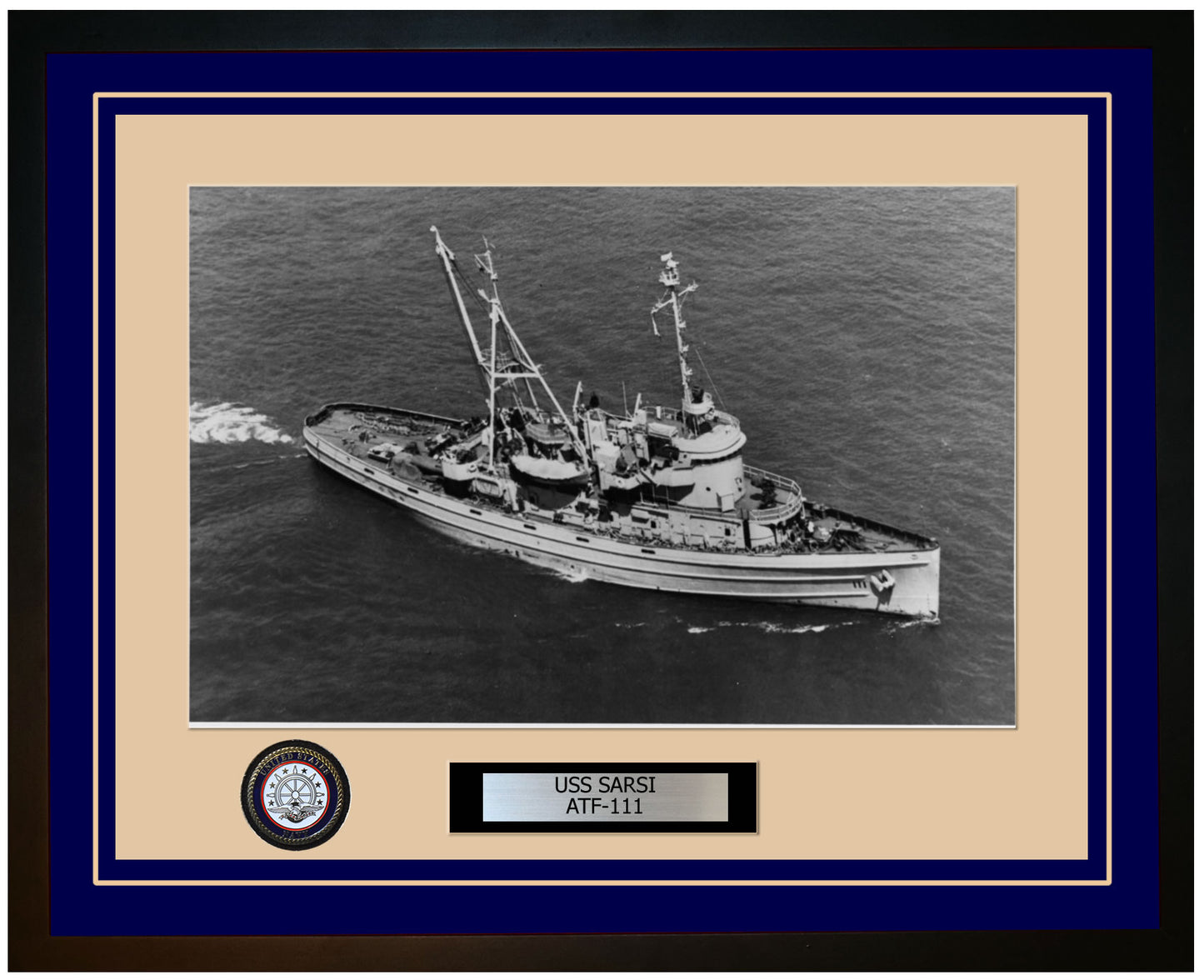 USS SARSI ATF-111 Framed Navy Ship Photo Blue