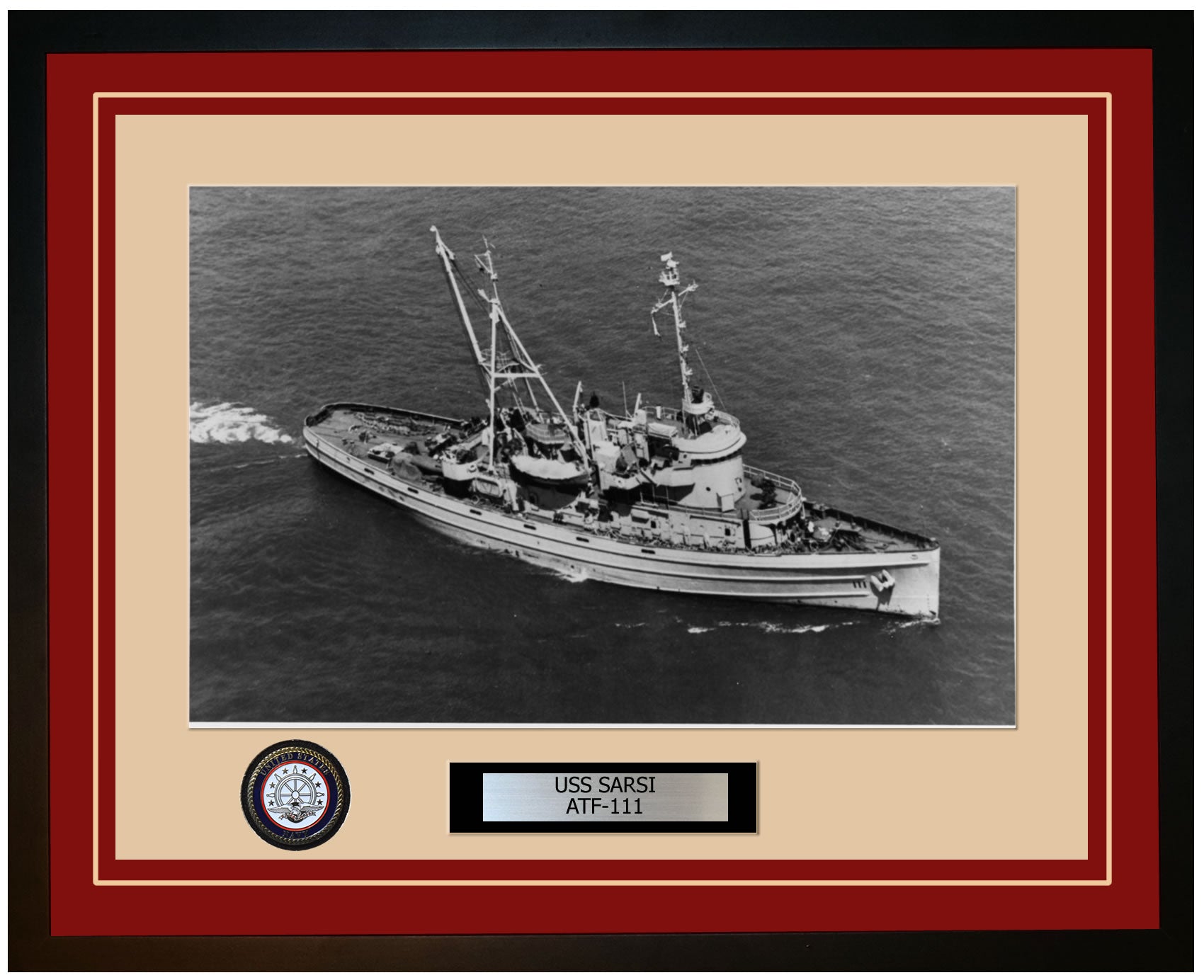 USS SARSI ATF-111 Framed Navy Ship Photo Burgundy