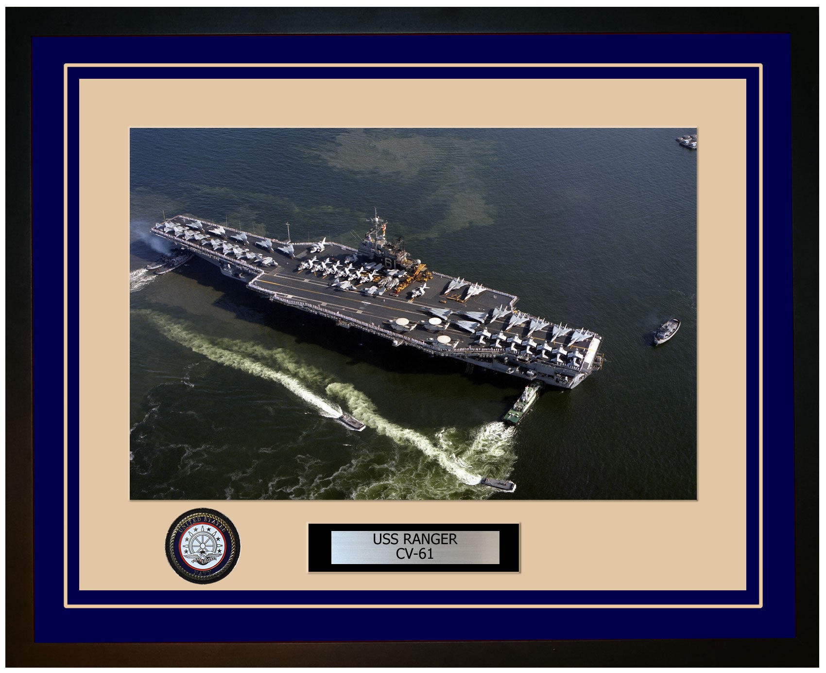 USS RANGER CV-61 Framed Navy Ship Photo Blue