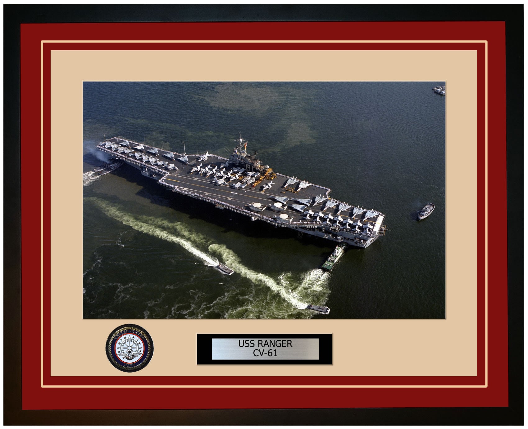 USS RANGER CV-61 Framed Navy Ship Photo Burgundy