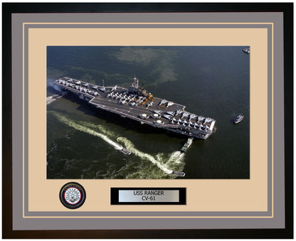 USS RANGER CV-61 Framed Navy Ship Photo Grey